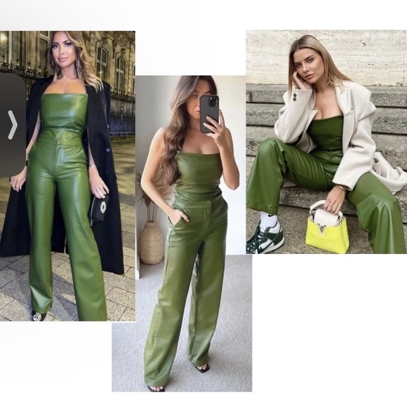 Olive Green Faux Leather Pants - Picture 2 of 9